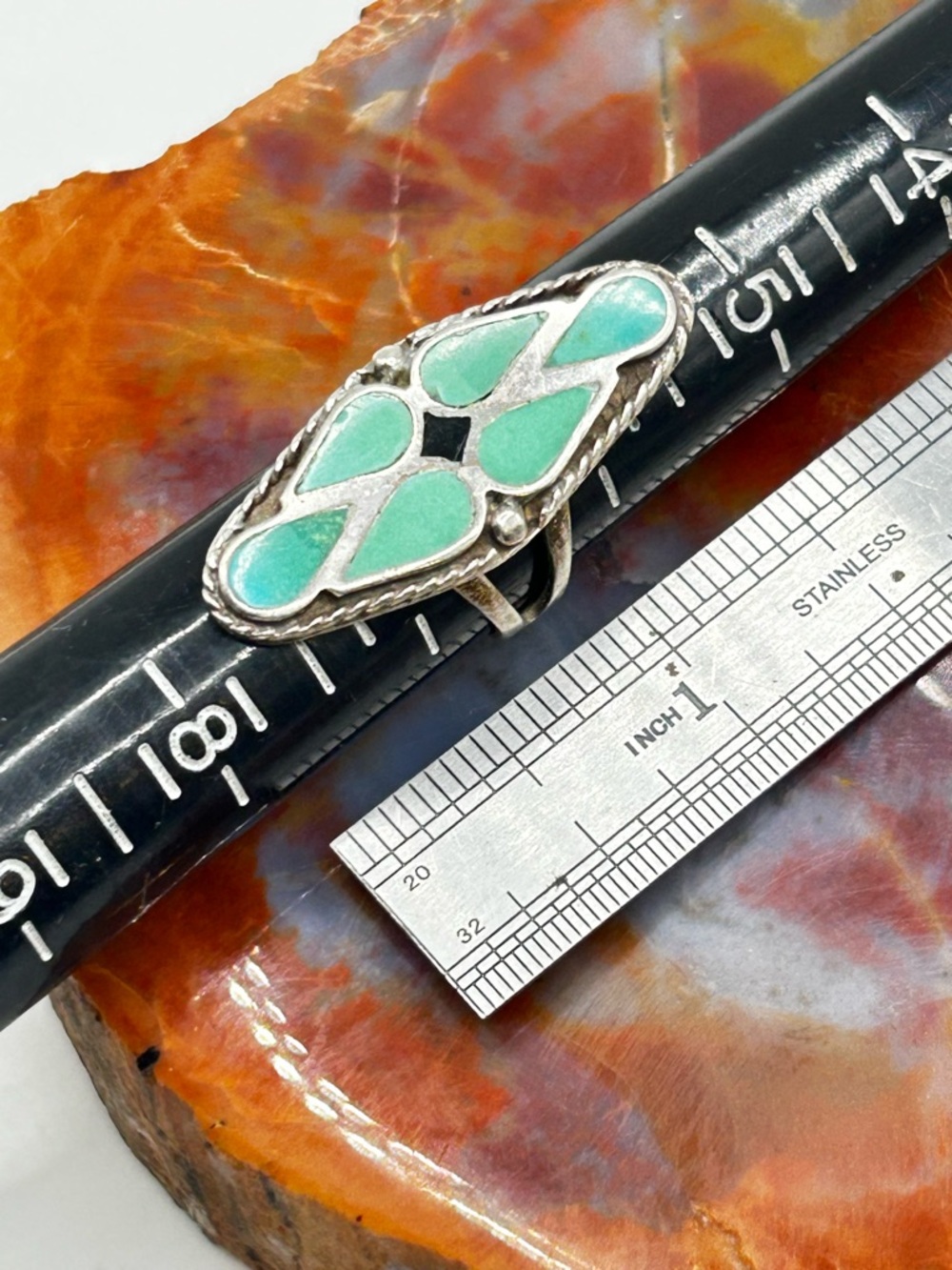 Vintage Sterling Silver Turquoise Inlay Ring - Size 6.5 - Picture 5 of 5